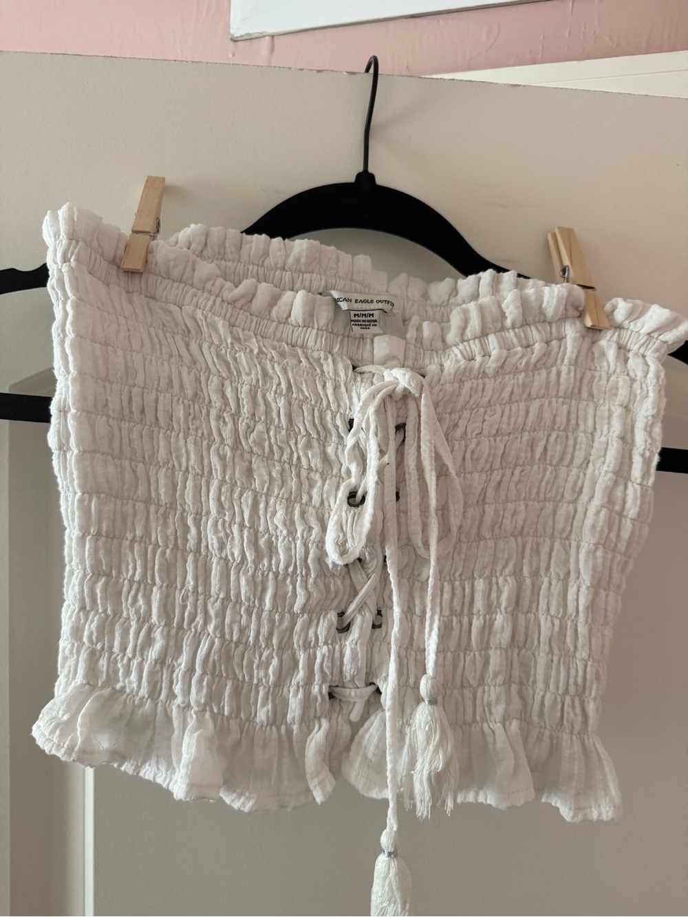 American Eagle Outfitters Smocked Lace-Up Tube Top Size M